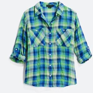 Sanctuary - button down shirt - green / blue plaid - size Large NWT